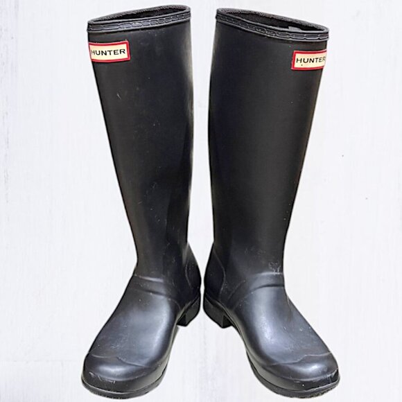 Hunter Black Tall Packable Original Tour Boots Size 7 - Picture 1 of 12